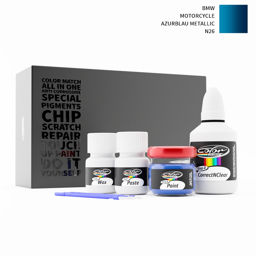 BMW MOTORCYCLE N26 AZURBLAU METALLIC rötuş boyası renk örneği