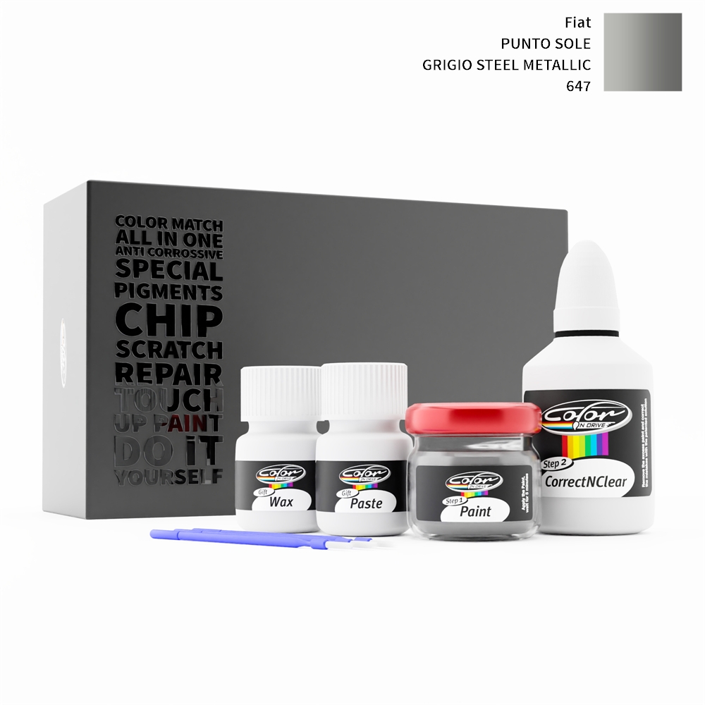 FIAT PUNTO SOLE 647 GRIGIO STEEL METALLIC rötuş boyası renk örneği