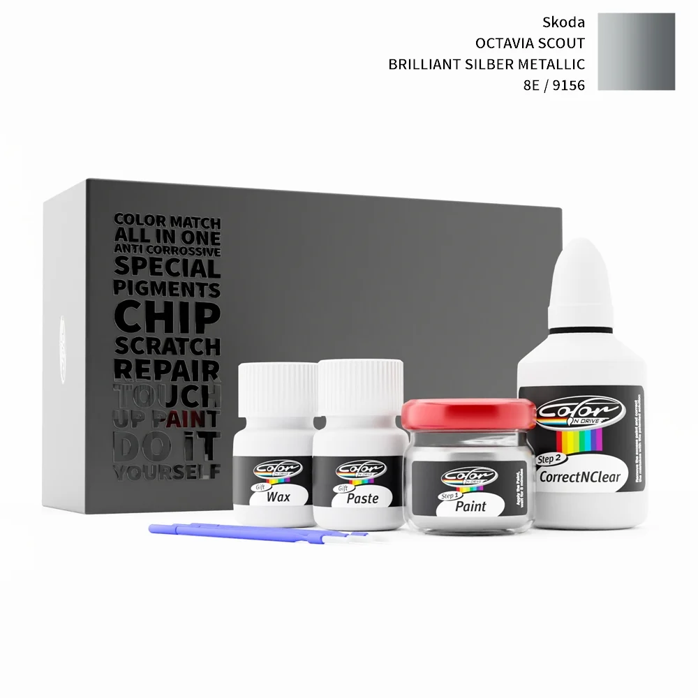 SKODA OCTAVIA SCOUT 9156 / 8E BRILLIANT SILBER METALLIC rötuş boyası renk örneği