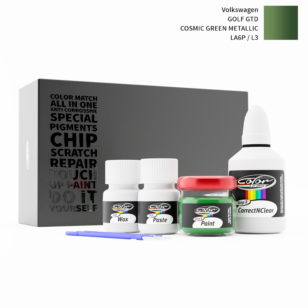 VOLKSWAGEN GOLF GTD LA6P / L3 COSMIC GREEN METALLIC rötuş boyası renk örneği